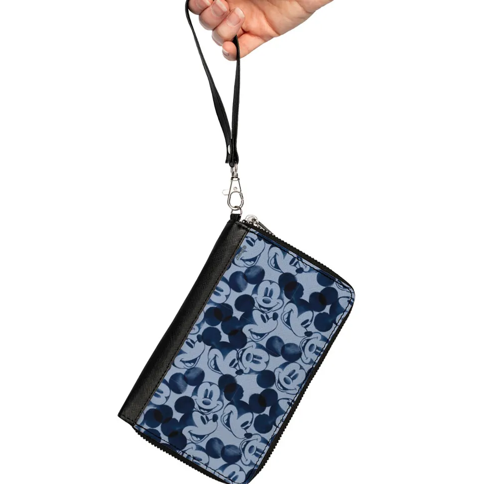 Women's PU Zip Around Wallet Rectangle - Mickey Mouse Expression Impressions Stacked Gray Blues