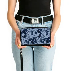 Women's PU Zip Around Wallet Rectangle - Mickey Mouse Expression Impressions Stacked Gray Blues