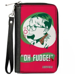 Women's PU Zip Around Wallet Rectangle - A Christmas Story Ralphie OH FUDGE! Soap Pose Red Greens White