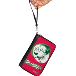 Women's PU Zip Around Wallet Rectangle - A Christmas Story Ralphie OH FUDGE! Soap Pose Red Greens White