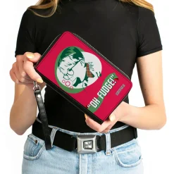 Women's PU Zip Around Wallet Rectangle - A Christmas Story Ralphie OH FUDGE! Soap Pose Red Greens White