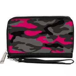 Women's PU Zip Around Wallet Rectangle - Camo Grays Pink