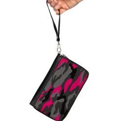 Women's PU Zip Around Wallet Rectangle - Camo Grays Pink