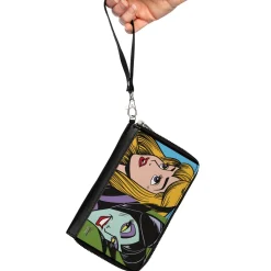 Women's PU Zip Around Wallet Rectangle - Sleeping Beauty Princess Aurora and Maleficent Face Blocks