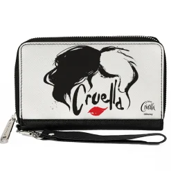 Women's PU Zip Around Wallet Rectangle - CRUELLA Text Face White Black Red