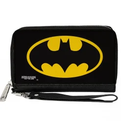 Women's PU Zip Around Wallet Rectangle - Batman Bat Logo Black Yellow
