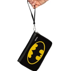 Women's PU Zip Around Wallet Rectangle - Batman Bat Logo Black Yellow
