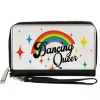 Women's PU Zip Around Wallet Rectangle - DANCING QUEER Rainbow White Black Multi Color