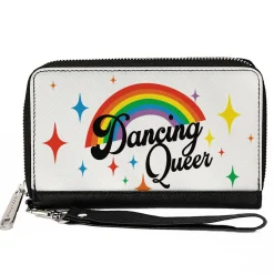 Women's PU Zip Around Wallet Rectangle - DANCING QUEER Rainbow White Black Multi Color