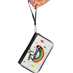 Women's PU Zip Around Wallet Rectangle - DANCING QUEER Rainbow White Black Multi Color