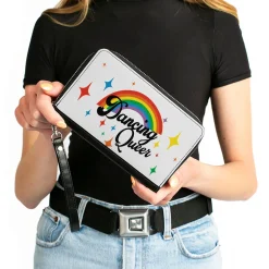 Women's PU Zip Around Wallet Rectangle - DANCING QUEER Rainbow White Black Multi Color