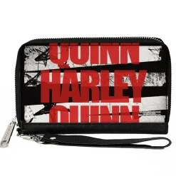 Women's PU Zip Around Wallet Rectangle - Birds of Prey HARLEY QUINN Bold Stars and Stripes Black White Red