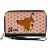 Women's PU Zip Around Wallet Rectangle - BAMBI Face Dots Pink Mauve