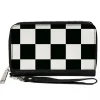 Women's PU Zip Around Wallet Rectangle - Checker CLOSE-UP Black White