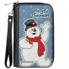 Women's PU Zip Around Wallet Rectangle - FROSTY THE SNOWMAN Waving Pose Blue White