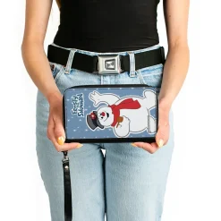 Women's PU Zip Around Wallet Rectangle - FROSTY THE SNOWMAN Waving Pose Blue White
