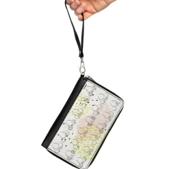 Women's PU Zip Around Wallet Rectangle - Minnie Mouse Ears Sketches White Pinks Grays