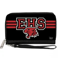 Women's PU Zip Around Wallet Rectangle - High School Musical East High School Wildcats Logo Stripe Black Red White