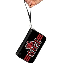 Women's PU Zip Around Wallet Rectangle - High School Musical East High School Wildcats Logo Stripe Black Red White
