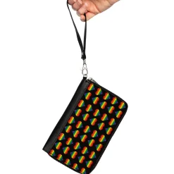 Women's PU Zip Around Wallet Rectangle - Rainbow Hearts Flip Black Multi Color