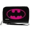 Women's PU Zip Around Wallet Rectangle - Batman Bat Logo Black Fuchsia