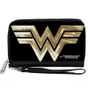 Women's PU Zip Around Wallet Rectangle - Wonder Woman 1984 WW Logo Black Golds