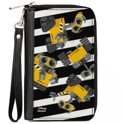 Women's PU Zip Around Wallet Rectangle - WALL-E Poses Scattered Stripe Black White