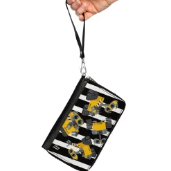Women's PU Zip Around Wallet Rectangle - WALL-E Poses Scattered Stripe Black White