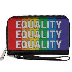 Women's PU Zip Around Wallet Rectangle - EQUALITY Blocks Rainbow Blue White