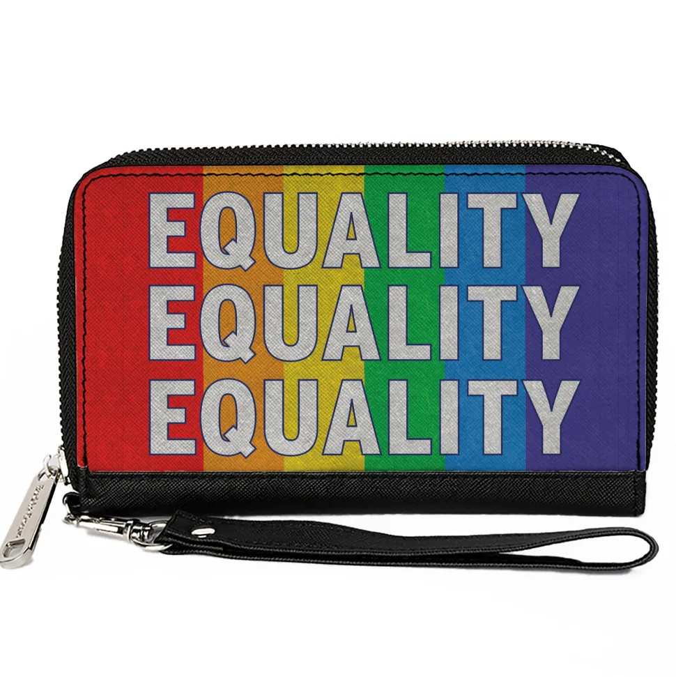 Women's PU Zip Around Wallet Rectangle - EQUALITY Blocks Rainbow Blue White