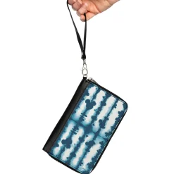 Women's PU Zip Around Wallet Rectangle - Mickey Mouse Ears Icon Tie Dye Reflection White Blues