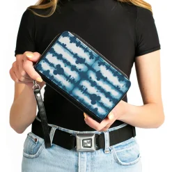Women's PU Zip Around Wallet Rectangle - Mickey Mouse Ears Icon Tie Dye Reflection White Blues