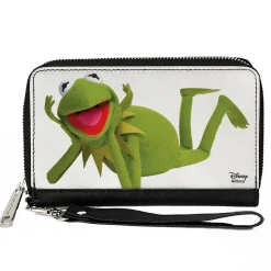 Women's PU Zip Around Wallet Rectangle - Muppets Kermit the Frog Lying Down Pose White
