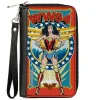 Women's PU Zip Around Wallet Rectangle - Wonder Woman WW84 Standing Pose Stars Reds Yellows Blues