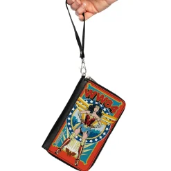 Women's PU Zip Around Wallet Rectangle - Wonder Woman WW84 Standing Pose Stars Reds Yellows Blues
