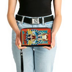 Women's PU Zip Around Wallet Rectangle - Wonder Woman WW84 Standing Pose Stars Reds Yellows Blues