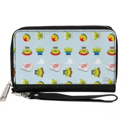 Women's PU Zip Around Wallet Rectangle - Pixar Toy Story Alien Remix Pizza Planet Luxo Ball Collage Sky Blue