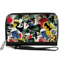 Women's PU Zip Around Wallet Rectangle - Batman and Gotham City Villains Graffiti Collage White Multi Color