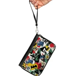 Women's PU Zip Around Wallet Rectangle - Batman and Gotham City Villains Graffiti Collage White Multi Color
