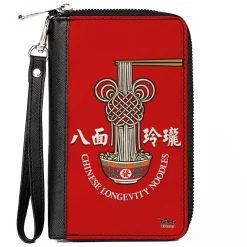 Women's PU Zip Around Wallet Rectangle - Mickey Mouse CHINESE LONGEVITY NOODLES Knot Red White