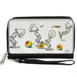 Women's PU Zip Around Wallet Rectangle - Pixar Animation Luxo Jr Lamp and Ball Scenes White