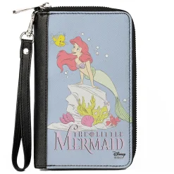 Women's PU Zip Around Wallet Rectangle - THE LITTLE MERMAID Flounder and Ariel Pose Blue
