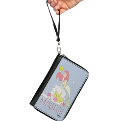 Women's PU Zip Around Wallet Rectangle - THE LITTLE MERMAID Flounder and Ariel Pose Blue