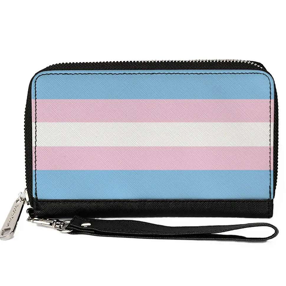 Women's PU Zip Around Wallet Rectangle - Flag Transgender Baby Blue Baby Pink White