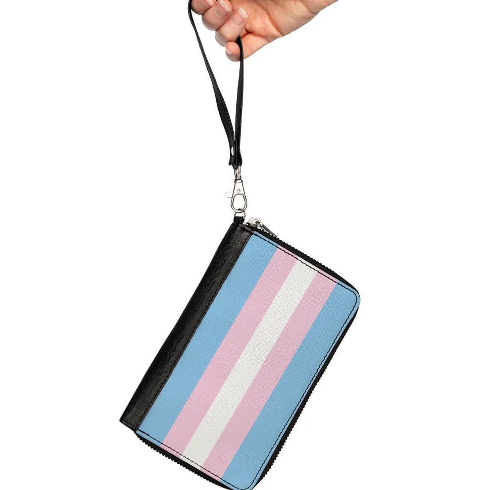 Women's PU Zip Around Wallet Rectangle - Flag Transgender Baby Blue Baby Pink White