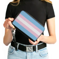 Women's PU Zip Around Wallet Rectangle - Flag Transgender Baby Blue Baby Pink White