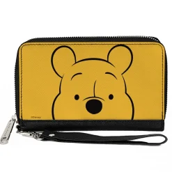 Women's PU Zip Around Wallet Rectangle - Winnie the Pooh Eyes Close-Up Yellow Black