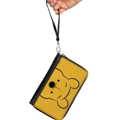 Women's PU Zip Around Wallet Rectangle - Winnie the Pooh Eyes Close-Up Yellow Black