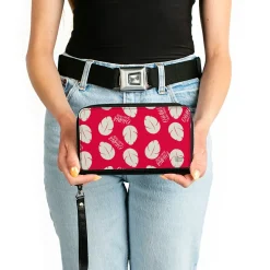 Women's PU Zip Around Wallet Rectangle - Lilo & Stitch OHANA MEANS FAMILY Bounding Lilo Dress Leaves Red Ivory