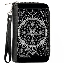 Women's PU Zip Around Wallet Rectangle - Supernatural Devil's Trap Symbol CLOSE-UP Black White